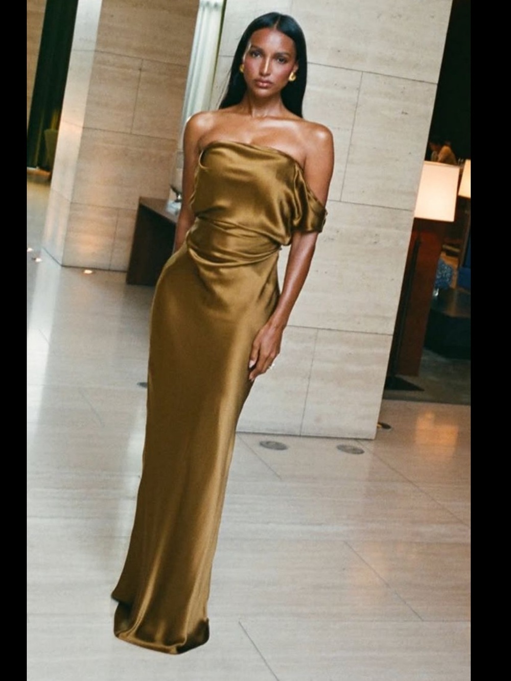 Strapless Gold Silk Evening Gown - Picture 3 of 7